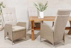 Riess-Ambiente Gartenstühle > Outdoor Gartenstuhl SYLT natur beige Polyrattan Hochlehner mit Armlehne verstellbar wetterfest