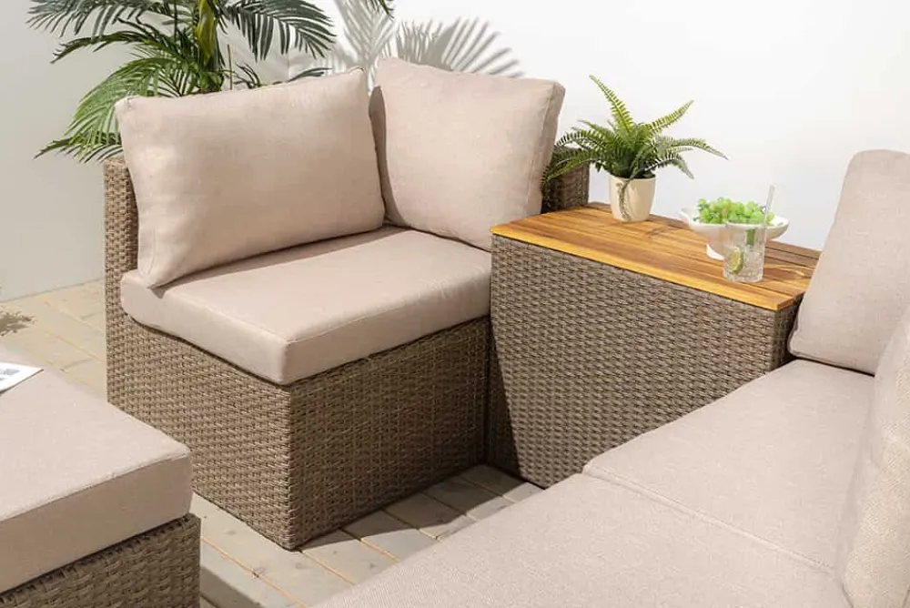 Riess-Ambiente Sitzgruppen > Outdoor Garten XXL Lounge-Set MONACO MODULAR 230cm natur beige Sitzecke inkl. Kissen und Tisch