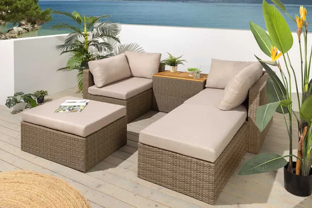 Riess-Ambiente Sitzgruppen > Outdoor Garten XXL Lounge-Set MONACO MODULAR 230cm natur beige Sitzecke inkl. Kissen und Tisch