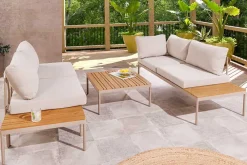 Riess-Ambiente Sitzgruppen > Outdoor Lounge MOBILE MODULAR greige Garten-Sitzgruppe inkl. Tisch und Kissen