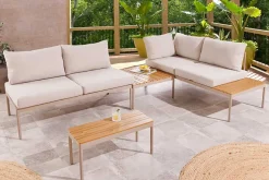 Riess-Ambiente Sitzgruppen > Outdoor Lounge MOBILE MODULAR greige Garten-Sitzgruppe inkl. Tisch und Kissen