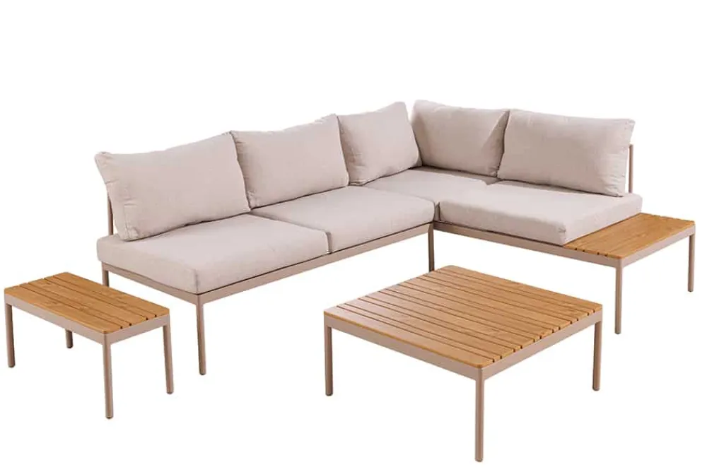 Riess-Ambiente Sitzgruppen > Outdoor Lounge MOBILE MODULAR greige Garten-Sitzgruppe inkl. Tisch und Kissen