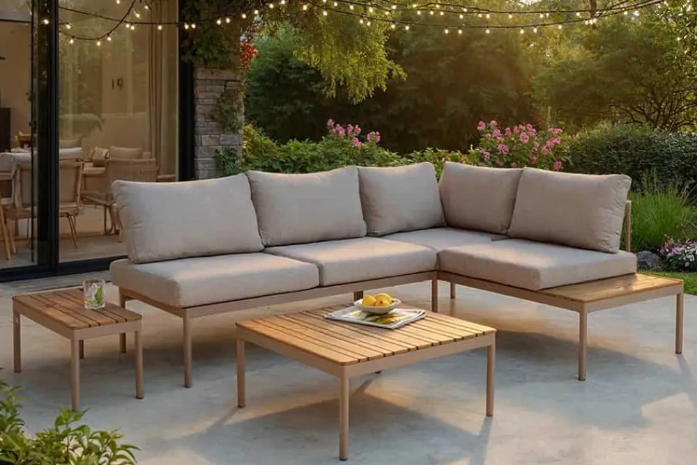 Riess-Ambiente Sitzgruppen > Outdoor Lounge MOBILE MODULAR greige Garten-Sitzgruppe inkl. Tisch und Kissen