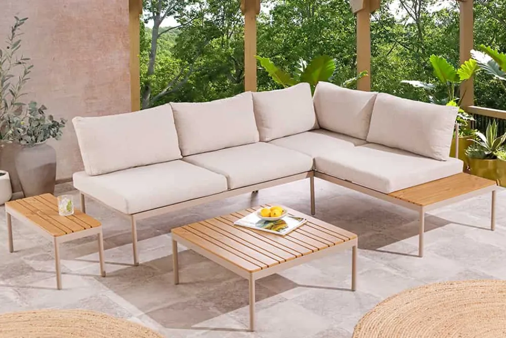 Riess-Ambiente Sitzgruppen > Outdoor Lounge MOBILE MODULAR greige Garten-Sitzgruppe inkl. Tisch und Kissen
