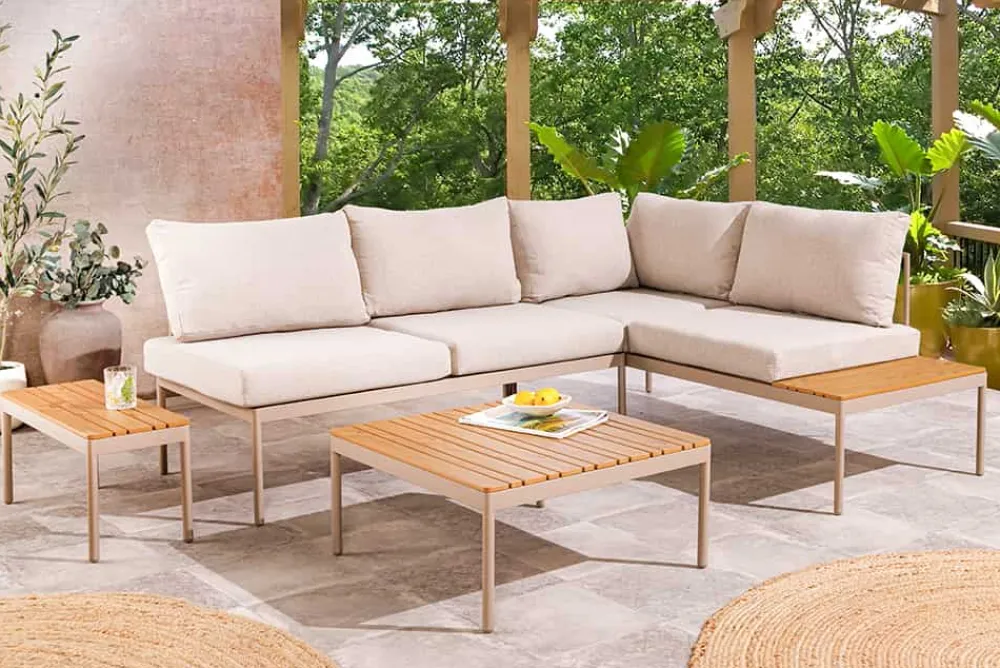 Riess-Ambiente Sitzgruppen > Outdoor Lounge MOBILE MODULAR greige Garten-Sitzgruppe inkl. Tisch und Kissen