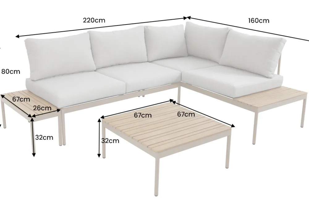Riess-Ambiente Sitzgruppen > Outdoor Lounge MOBILE MODULAR greige Garten-Sitzgruppe inkl. Tisch und Kissen