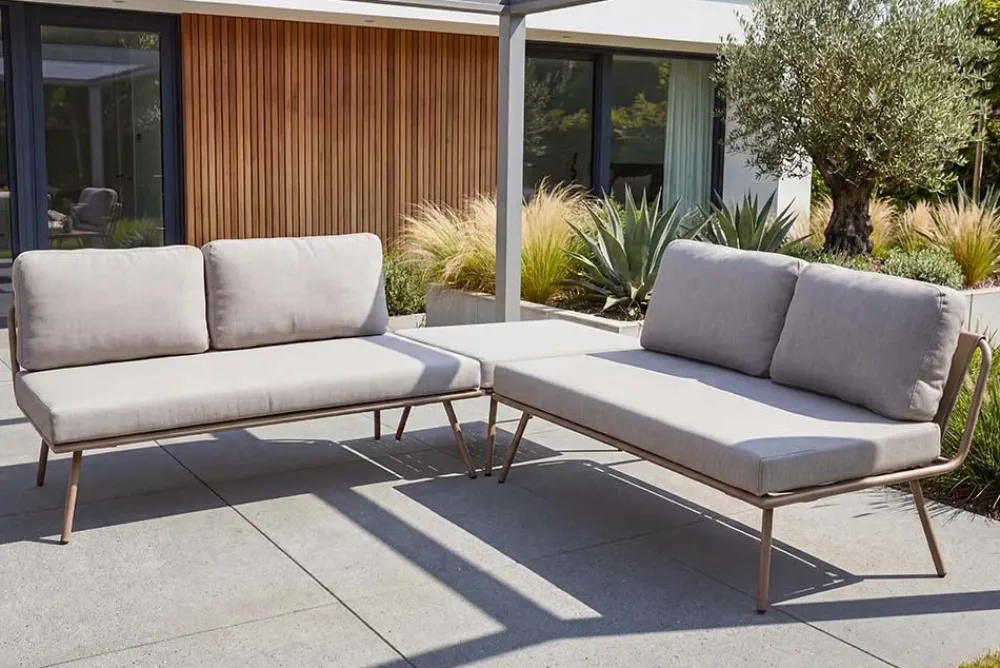 Riess-Ambiente Sitzgruppen > Outdoor Lounge Sitzgruppe MOBILE MODULAR greige mit Tisch wetterfest