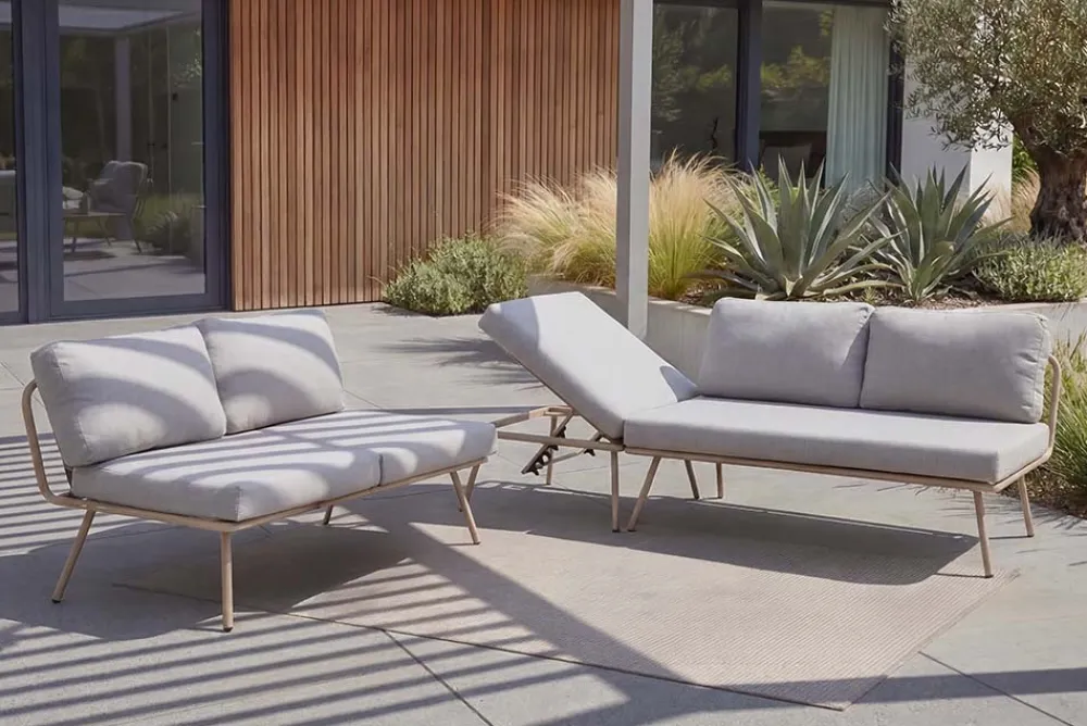 Riess-Ambiente Sitzgruppen > Outdoor Lounge Sitzgruppe MOBILE MODULAR greige mit Tisch wetterfest
