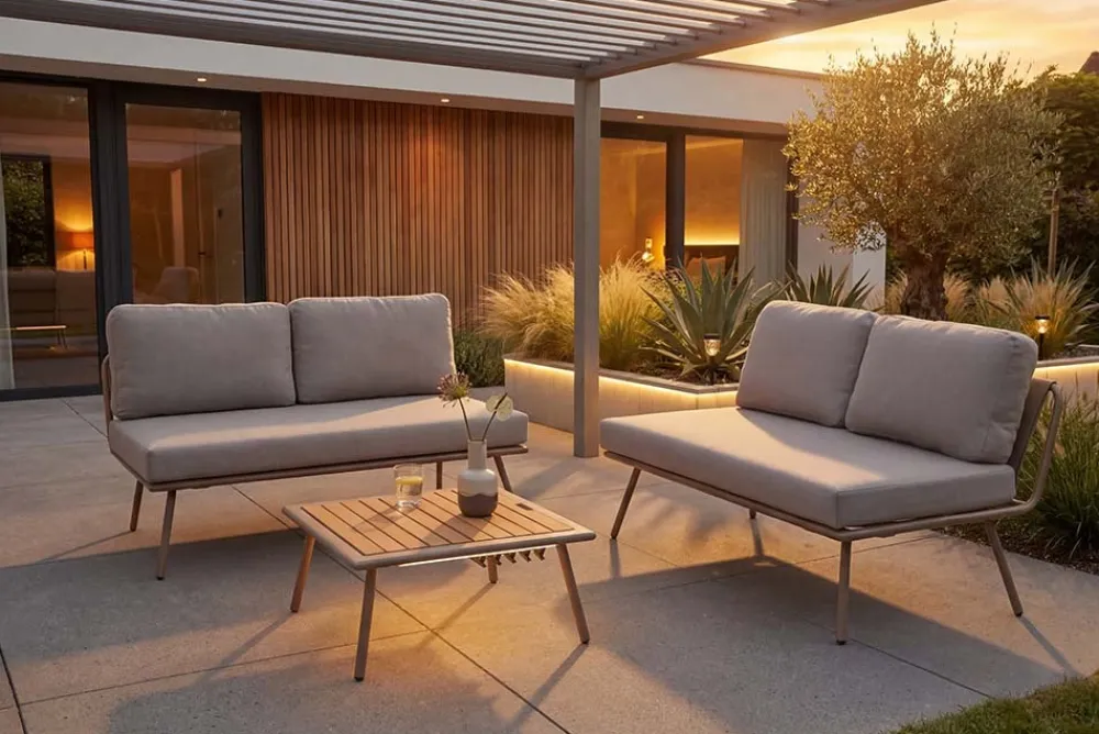 Riess-Ambiente Sitzgruppen > Outdoor Lounge Sitzgruppe MOBILE MODULAR greige mit Tisch wetterfest