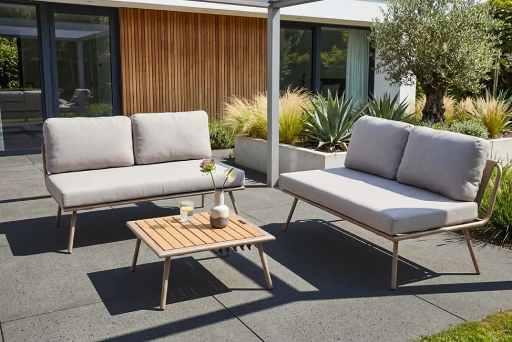 Riess-Ambiente Sitzgruppen > Outdoor Lounge Sitzgruppe MOBILE MODULAR greige mit Tisch wetterfest
