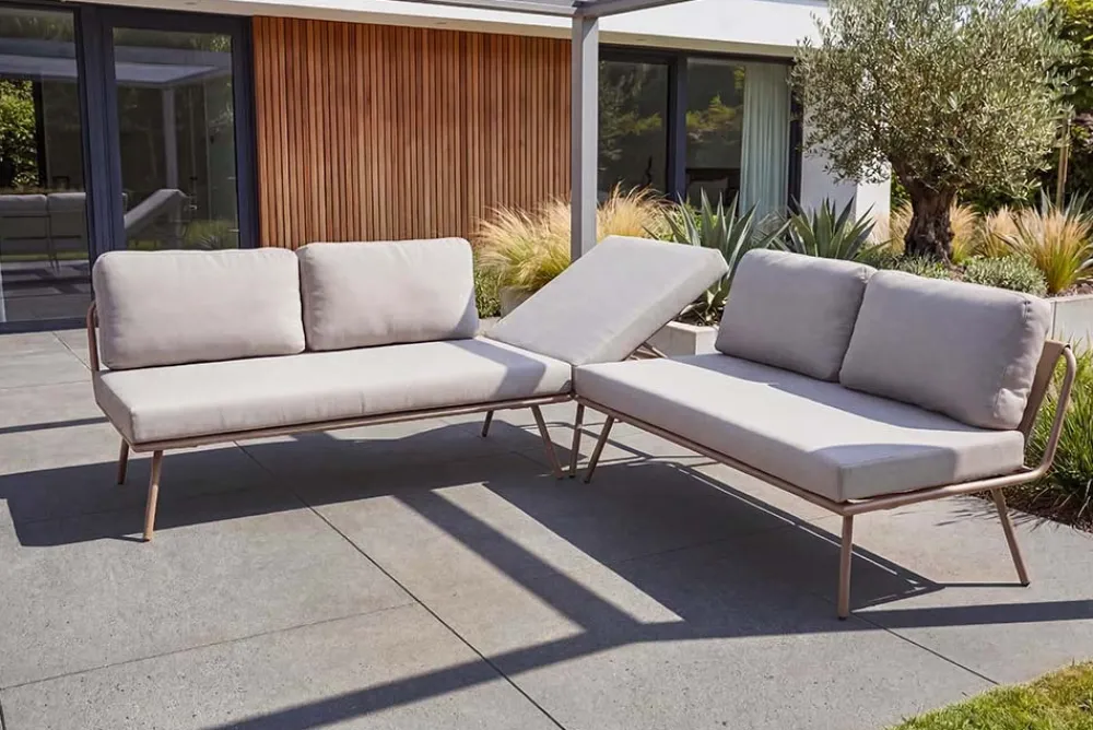 Riess-Ambiente Sitzgruppen > Outdoor Lounge Sitzgruppe MOBILE MODULAR greige mit Tisch wetterfest
