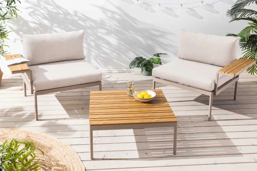 Riess-Ambiente Sitzgruppen > Outdoor Lounge Sitzgruppe MOBILE MODULAR 240cm champagner greige inkl. Kissen