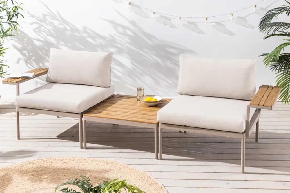 Riess-Ambiente Sitzgruppen > Outdoor Lounge Sitzgruppe MOBILE MODULAR 240cm champagner greige inkl. Kissen