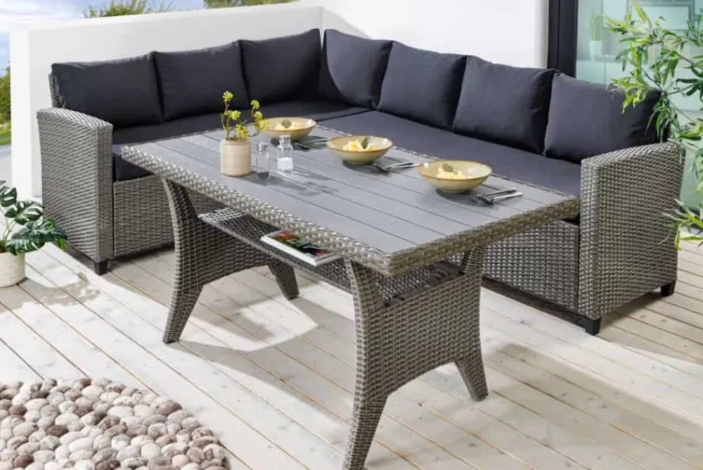 Riess-Ambiente Sitzgruppen > Outdoor Sitzgruppe MONACO 240cm anthrazit Polyrattan Gartenmöbel-Set Ecklounge wetterfest