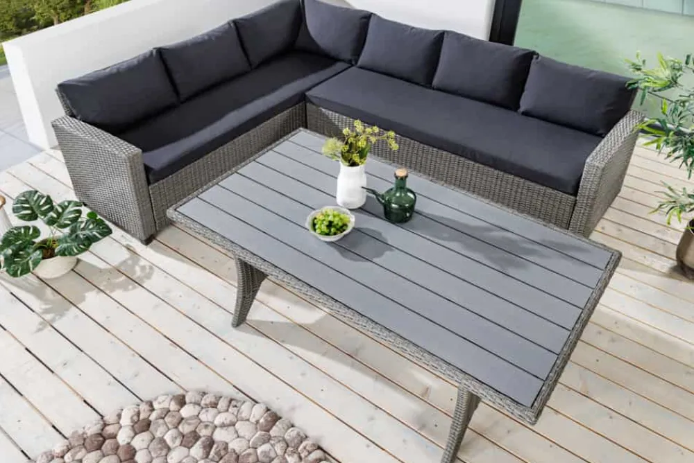Riess-Ambiente Sitzgruppen > Outdoor Sitzgruppe MONACO 240cm anthrazit Polyrattan Gartenmöbel-Set Ecklounge wetterfest