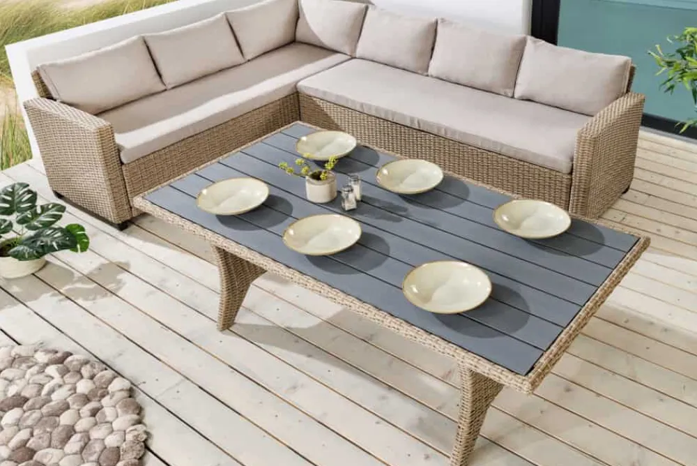 Riess-Ambiente Sitzgruppen > Outdoor Sitzgruppe MONACO 240cm natur Polyrattan Gartenmöbel-Set Ecklounge wetterfest