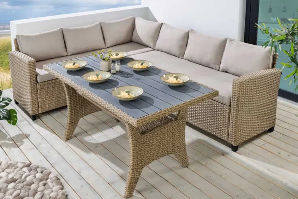 Riess-Ambiente Sitzgruppen > Outdoor Sitzgruppe MONACO 240cm natur Polyrattan Gartenmöbel-Set Ecklounge wetterfest