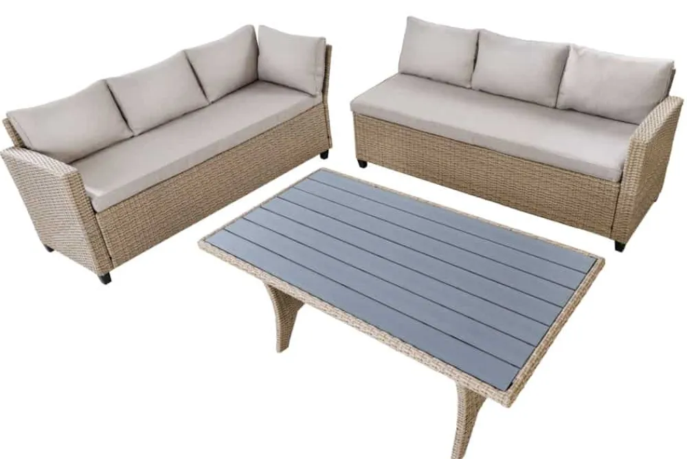 Riess-Ambiente Sitzgruppen > Outdoor Sitzgruppe MONACO 240cm natur Polyrattan Gartenmöbel-Set Ecklounge wetterfest