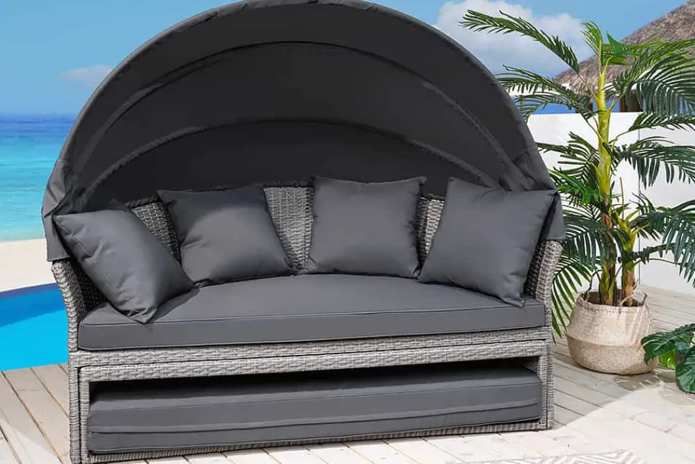 Riess-Ambiente Sonneninseln > Outdoor Sonneninsel PLAYA LIVING 165cm grau Polyrattan Aluminium inkl. Kissen wetterfest
