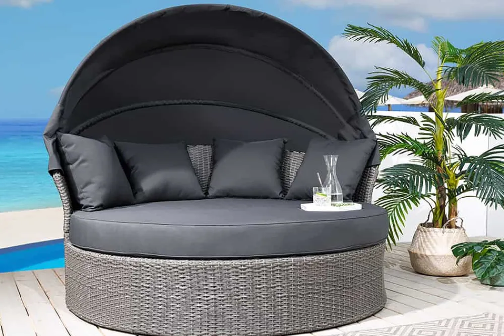 Riess-Ambiente Sonneninseln > Outdoor Sonneninsel PLAYA LIVING 165cm grau Polyrattan Aluminium inkl. Kissen wetterfest