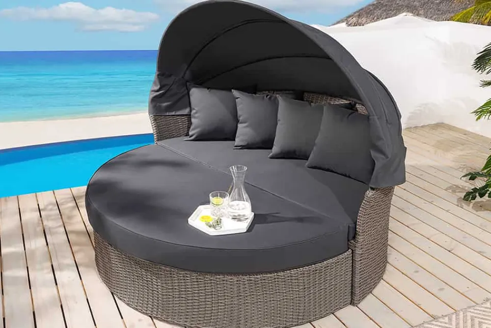 Riess-Ambiente Sonneninseln > Outdoor Sonneninsel PLAYA LIVING 165cm grau Polyrattan Aluminium inkl. Kissen wetterfest