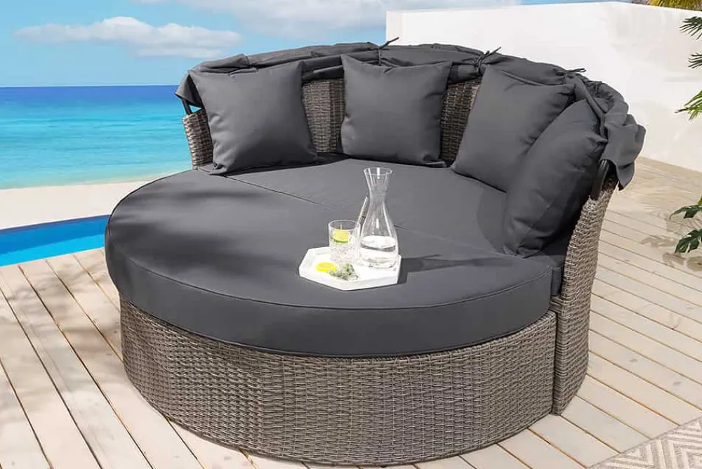 Riess-Ambiente Sonneninseln > Outdoor Sonneninsel PLAYA LIVING 165cm grau Polyrattan Aluminium inkl. Kissen wetterfest