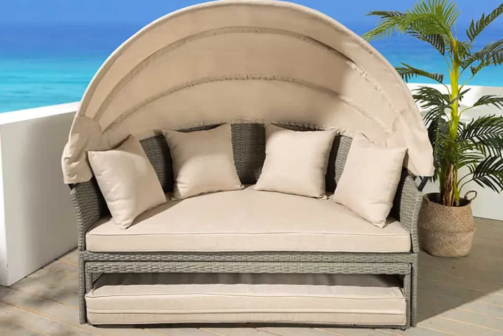 Riess-Ambiente Sonneninseln > Outdoor Sonneninsel PLAYA LIVING 165cm natur Polyrattan Aluminium inklusive Kissen wetterfest