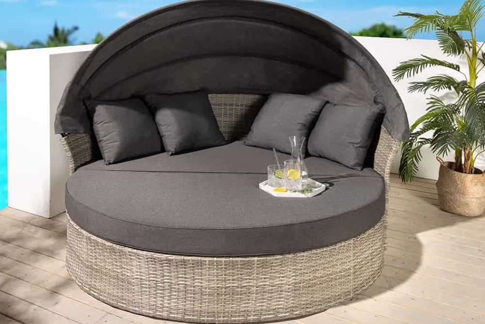 Riess-Ambiente Sonneninseln > Outdoor Sonneninsel PLAYA LIVING 165cm hellgrau Polyrattan Aluminium inklusive Kissen wetterfest