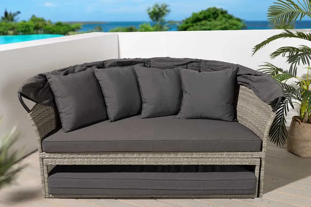 Riess-Ambiente Sonneninseln > Outdoor Sonneninsel PLAYA LIVING 165cm hellgrau Polyrattan Aluminium inklusive Kissen wetterfest
