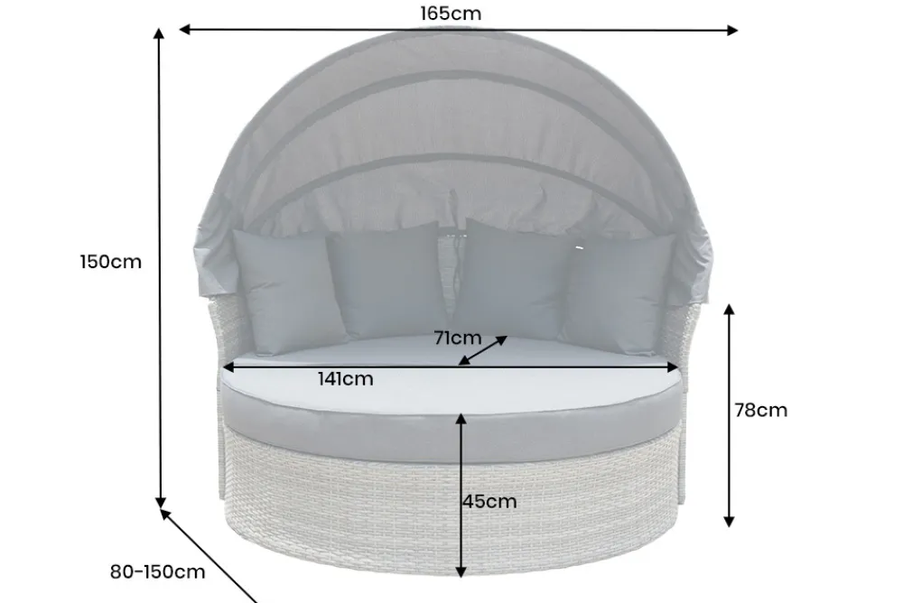 Riess-Ambiente Sonneninseln > Outdoor Sonneninsel PLAYA LIVING 165cm hellgrau Polyrattan Aluminium inklusive Kissen wetterfest