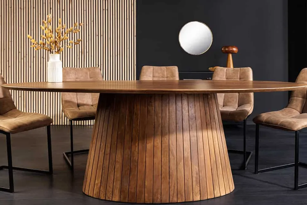 Riess-Ambiente Mehr...|Massivholzesstische > Ovaler Esstisch ART DECO 220cm braun smoked massives Mangoholz mit Säulenfuß