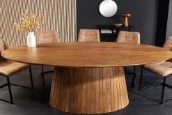 Riess-Ambiente Mehr...|Massivholzesstische > Ovaler Esstisch ART DECO 220cm braun smoked massives Mangoholz mit Säulenfuß
