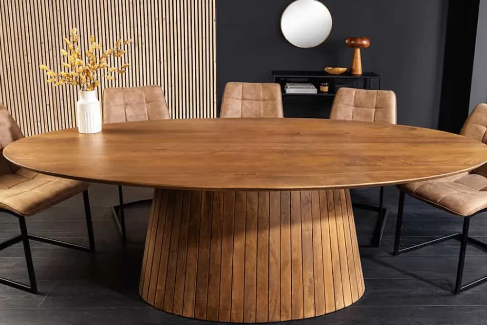 Riess-Ambiente Mehr...|Massivholzesstische > Ovaler Esstisch ART DECO 220cm braun smoked massives Mangoholz mit Säulenfuß