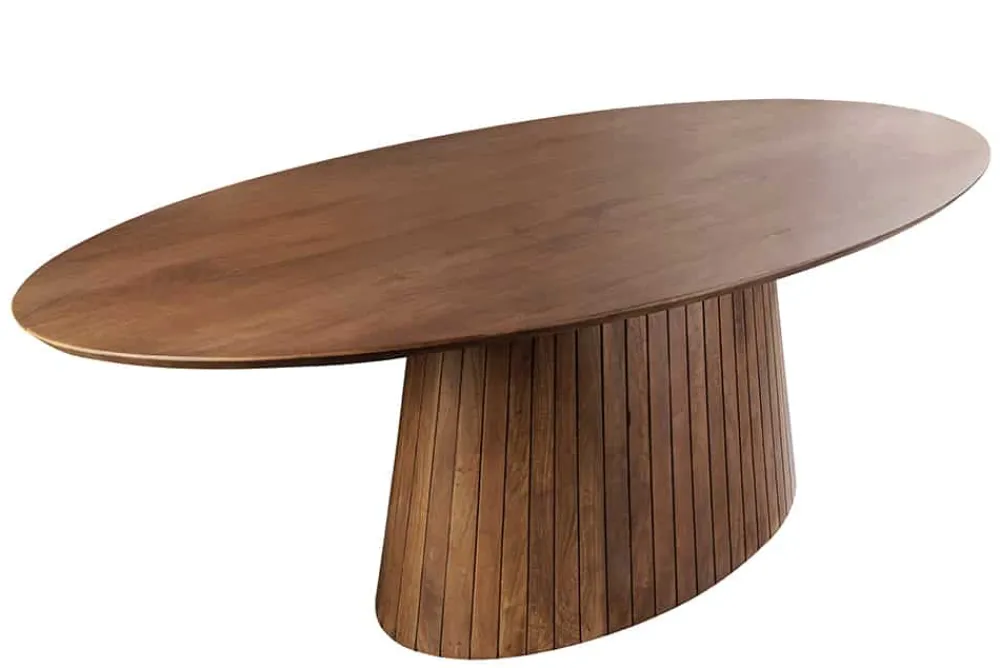 Riess-Ambiente Mehr...|Massivholzesstische > Ovaler Esstisch ART DECO 220cm braun smoked massives Mangoholz mit Säulenfuß