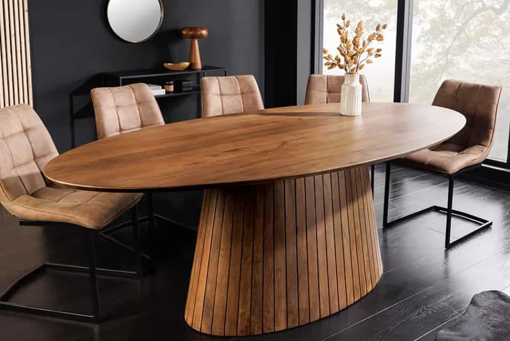 Riess-Ambiente Mehr...|Massivholzesstische > Ovaler Esstisch ART DECO 220cm braun smoked massives Mangoholz mit Säulenfuß