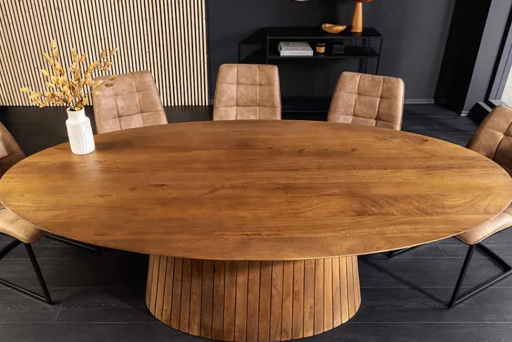Riess-Ambiente Mehr...|Massivholzesstische > Ovaler Esstisch ART DECO 220cm braun smoked massives Mangoholz mit Säulenfuß