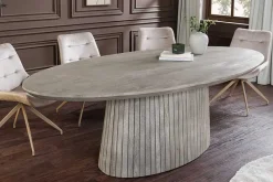 Riess-Ambiente Mehr...|Massivholzesstische > Ovaler Esstisch ART DECO 220cm smoke grau massives Mangoholz mit Säulenfuß