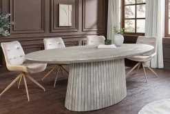 Riess-Ambiente Mehr...|Massivholzesstische > Ovaler Esstisch ART DECO 220cm smoke grau massives Mangoholz mit Säulenfuß