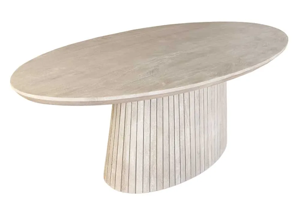 Riess-Ambiente Mehr...|Massivholzesstische > Ovaler Esstisch ART DECO 220cm smoke grau massives Mangoholz mit Säulenfuß