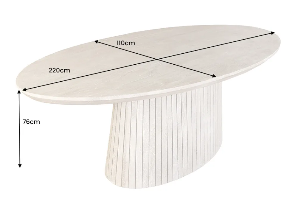 Riess-Ambiente Mehr...|Massivholzesstische > Ovaler Esstisch ART DECO 220cm smoke grau massives Mangoholz mit Säulenfuß