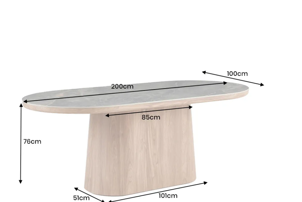 Riess-Ambiente Esstische > Ovaler Esstisch UNIQUE 200cm grau braun Keramik Walnuss Säulenfuß