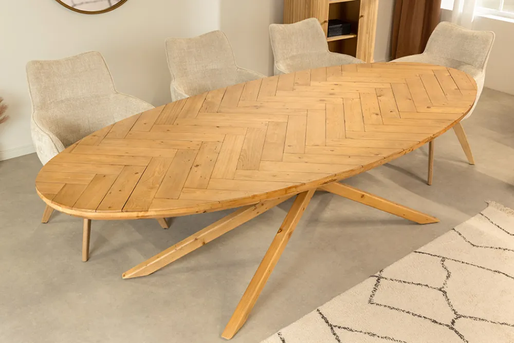 Riess-Ambiente Mehr...|Massivholzesstische > Ovaler Esstisch WOOD SCULPTURE 240cm natur Pinienholz recycelt Sterngestell