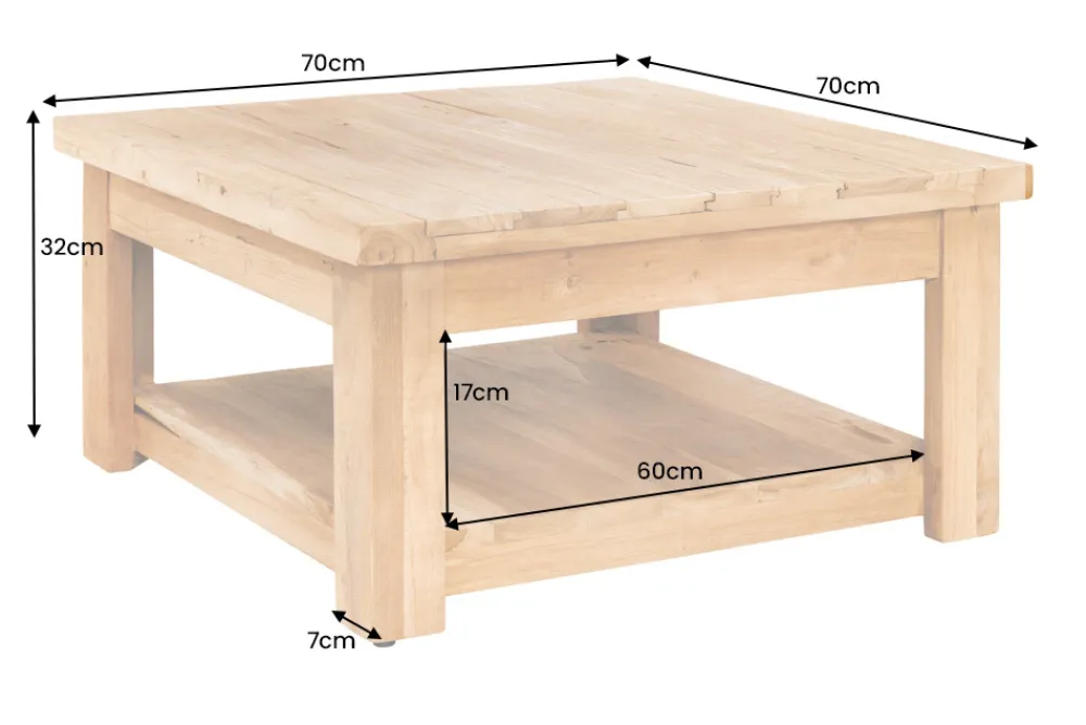 Riess-Ambiente Mehr...|Couchtische > Quadratischer Couchtisch JAVA 70cm natur recyceltes Teakholz mit Ablagefach