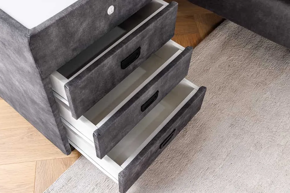 Riess-Ambiente Samt Möbel|Retro Möbel > Quadratischer Nachttisch PARIS 55cm grau Samt inkl. Beleuchtung und Schubladen