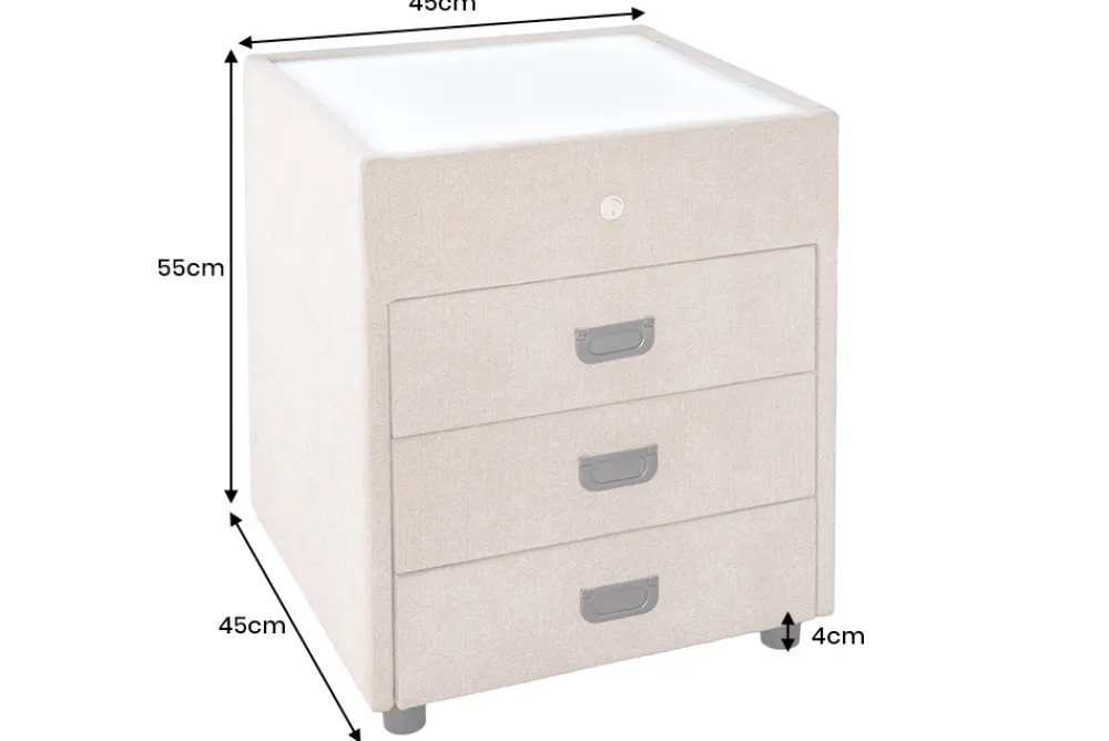 Riess-Ambiente Samt Möbel|Retro Möbel > Quadratischer Nachttisch TOULOUSE 55cm beige Samt inkl. Beleuchtung und Schubladen