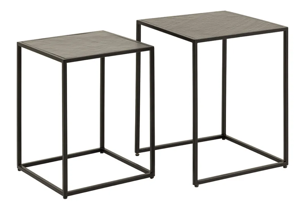 Riess-Ambiente Beistelltische|Industrial Loft > Quadratisches 2er Set Beistelltische MOUNTAIN SOUL 60cm schwarz Naturstein Metall