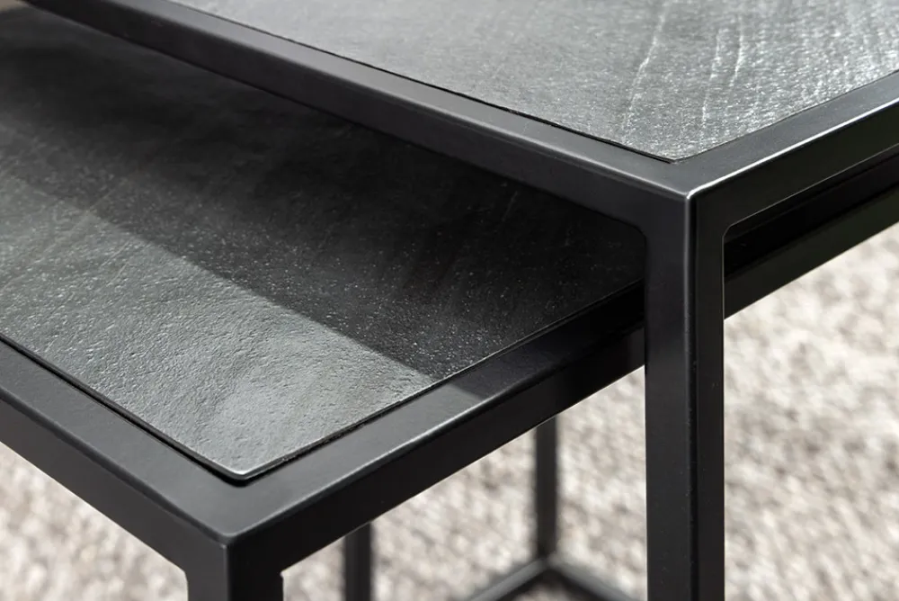 Riess-Ambiente Beistelltische|Industrial Loft > Quadratisches 2er Set Beistelltische MOUNTAIN SOUL 60cm schwarz Naturstein Metall