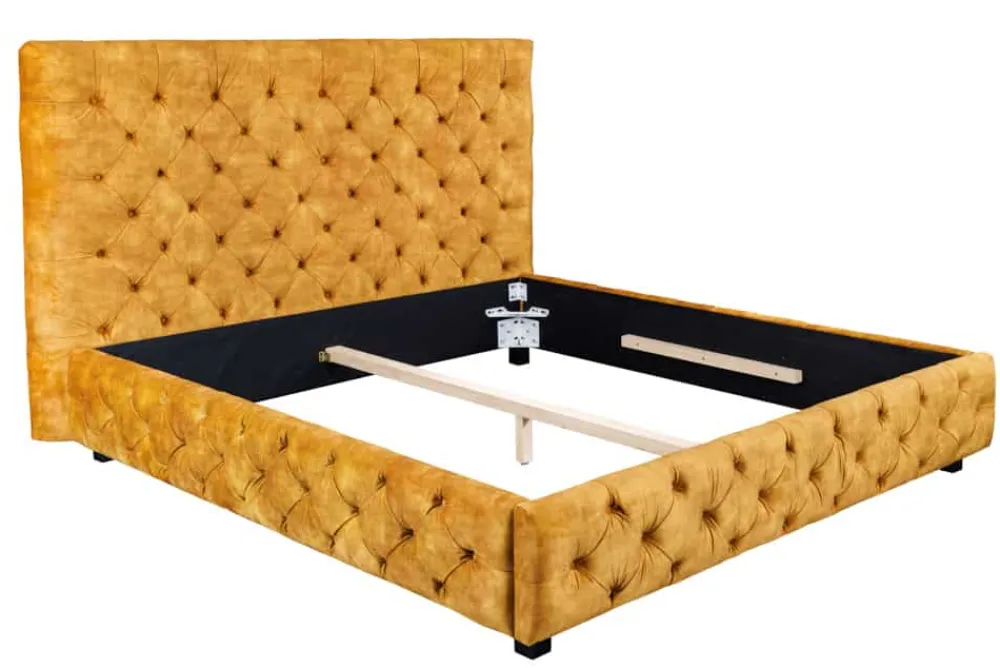 Riess-Ambiente Polsterbetten|Samt Möbel > Queensize Doppelbett PARIS 160x200cm senfgelb Samt Chesterfield Design