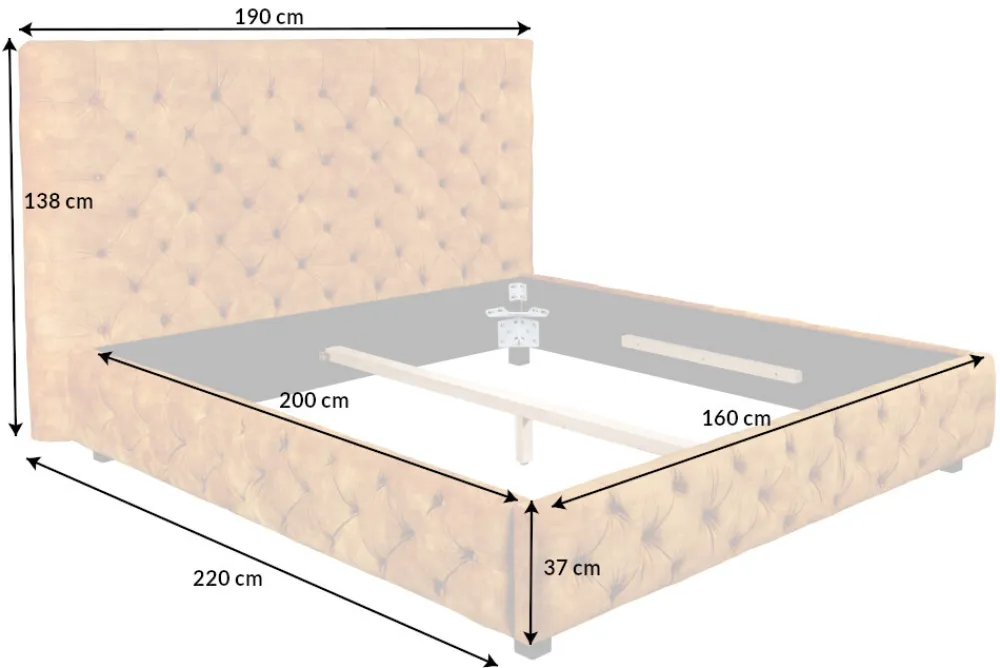 Riess-Ambiente Polsterbetten|Samt Möbel > Queensize Doppelbett PARIS 160x200cm senfgelb Samt Chesterfield Design