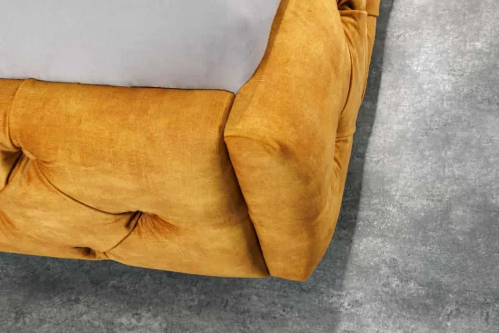 Riess-Ambiente Polsterbetten|Samt Möbel > Queensize Doppelbett PARIS 160x200cm senfgelb Samt Chesterfield Design
